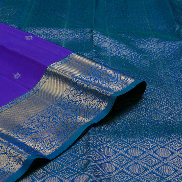 Hayagrivas Purple Handloom Kanjivaram Silk Saree with Peacock Blue Border KBD2113C5-1