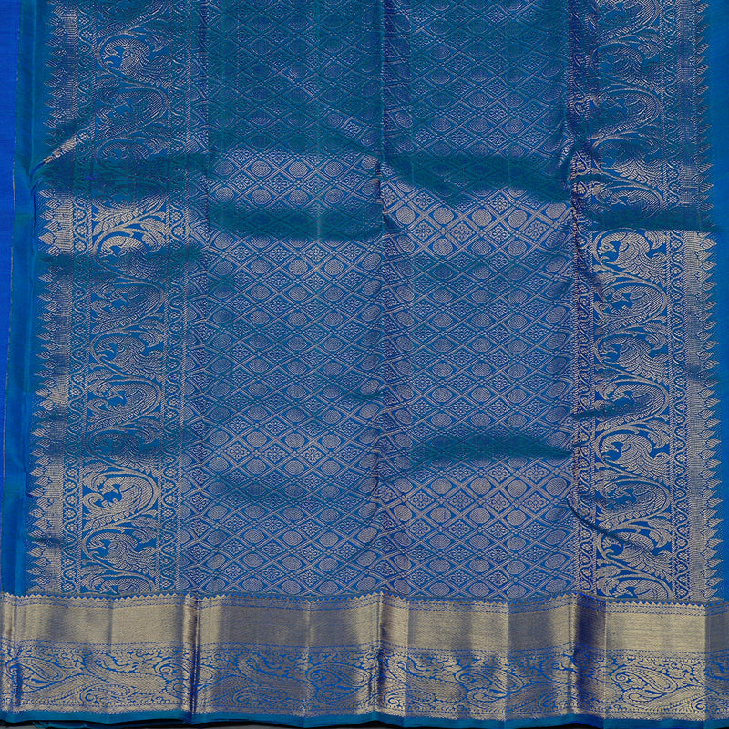Hayagrivas Purple Handloom Kanjivaram Silk Saree with Peacock Blue Border KBD2113C5-1