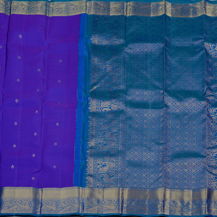 Hayagrivas Purple Handloom Kanjivaram Silk Saree with Peacock Blue Border KBD2113C5-1
