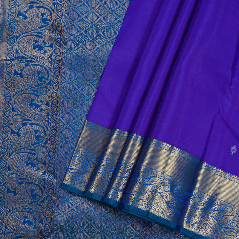 Hayagrivas Purple Handloom Kanjivaram Silk Saree with Peacock Blue Border KBD2113C5-1