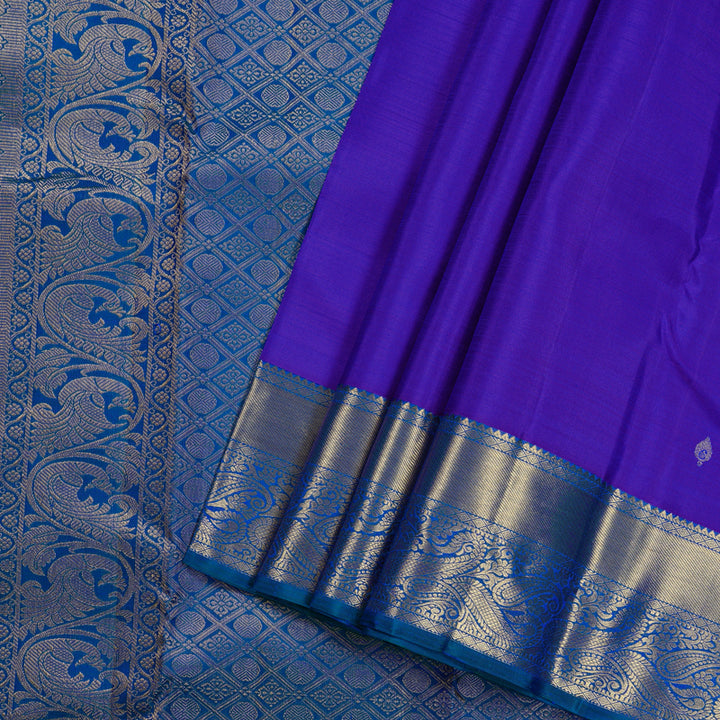 Hayagrivas Purple Handloom Kanjivaram Silk Saree with Peacock Blue Border KBD2113C5-1