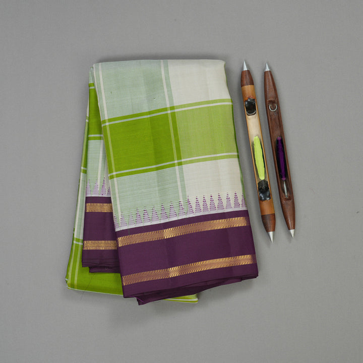 Hayagrivas Handloom Multicolour Kanjivaram Silk Saree with Wine Purple Border KBD2114C1-3