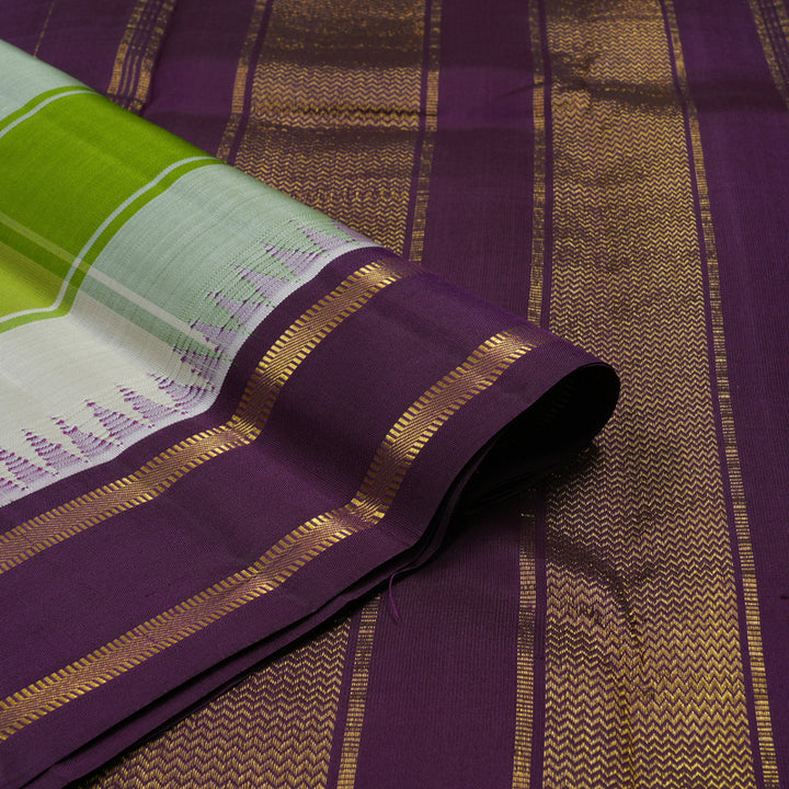 Hayagrivas Handloom Multicolour Kanjivaram Silk Saree with Wine Purple Border KBD2114C1-3
