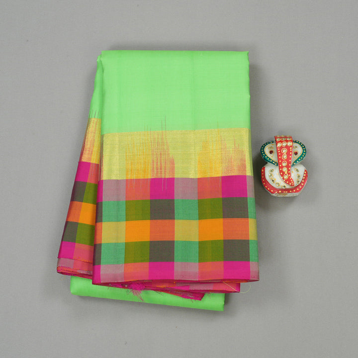 Hayagrivas Pastel Green Handloom Kanjivaram Silk Saree with Multi Colour Checks Border KBD2114C2-12