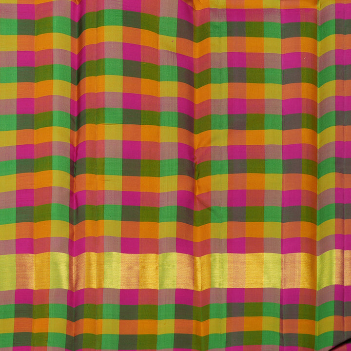 Hayagrivas Pastel Green Handloom Kanjivaram Silk Saree with Multi Colour Checks Border KBD2114C2-12