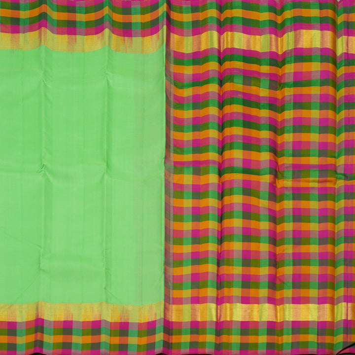 Hayagrivas Pastel Green Handloom Kanjivaram Silk Saree with Multi Colour Checks Border KBD2114C2-12
