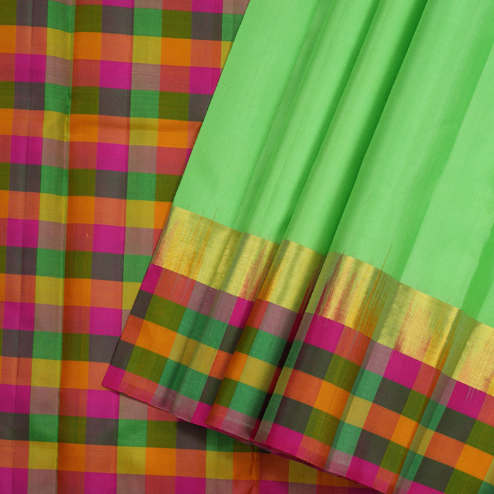 Hayagrivas Pastel Green Handloom Kanjivaram Silk Saree with Multi Colour Checks Border KBD2114C2-12