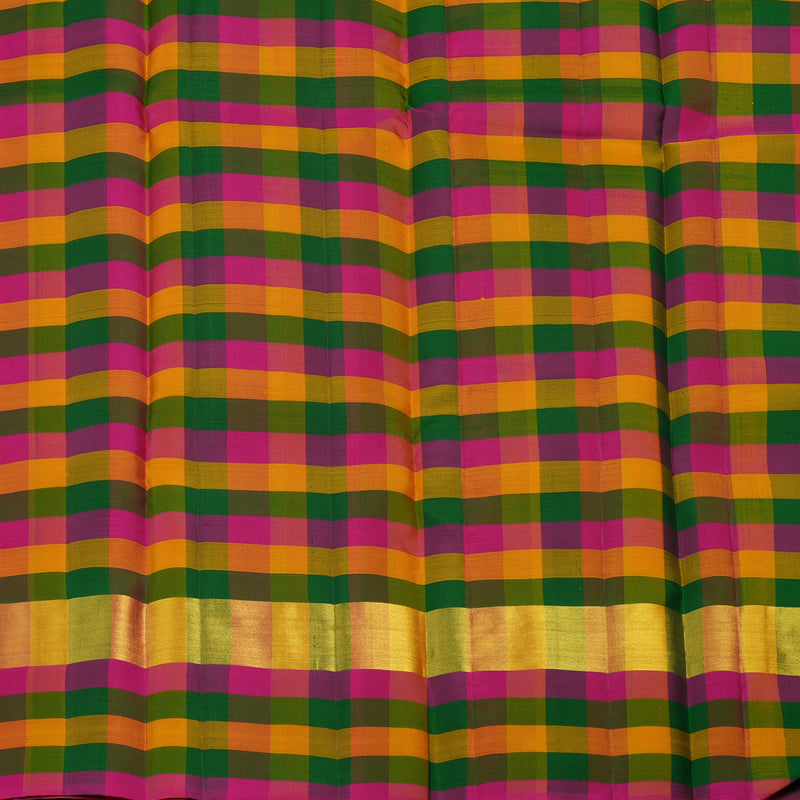 Hayagrivas Orangish Pink Handloom Kanjivaram Silk Saree with Multi Colour Checks Border KBD2114C2-18