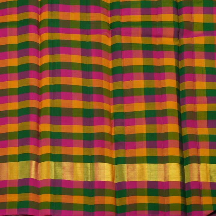 Hayagrivas Orangish Pink Handloom Kanjivaram Silk Saree with Multi Colour Checks Border KBD2114C2-18