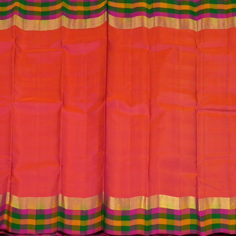 Hayagrivas Orangish Pink Handloom Kanjivaram Silk Saree with Multi Colour Checks Border KBD2114C2-18