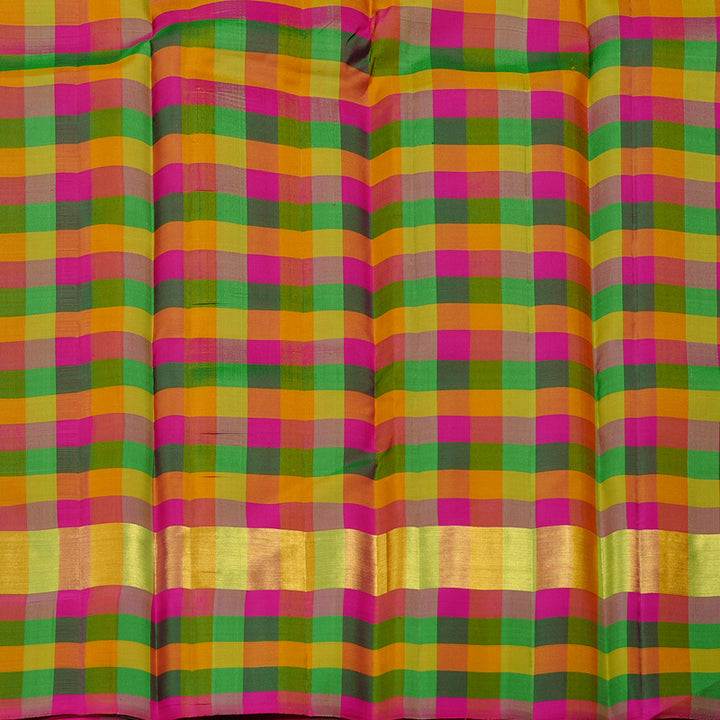 Hayagrivas Pastel Green Handloom Kanjivaram Silk Saree with Multi Colour Checks Border KBD2114C2-2
