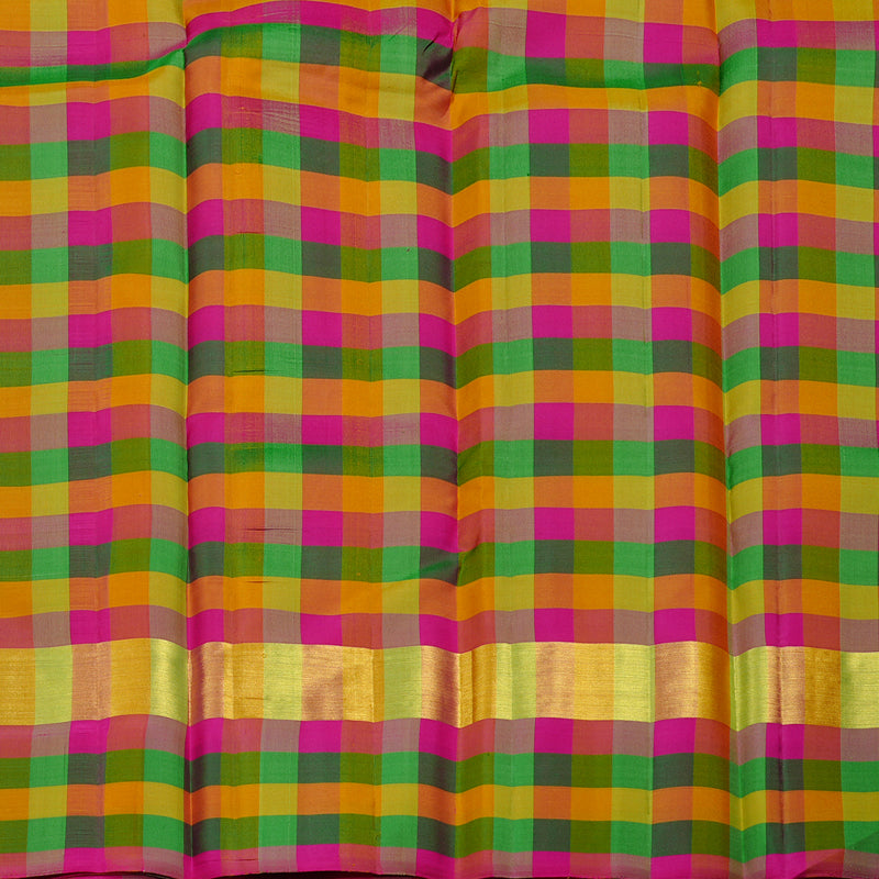 Hayagrivas Pastel Green Handloom Kanjivaram Silk Saree with Multi Colour Checks Border KBD2114C2-2