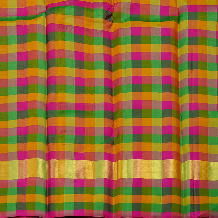 Hayagrivas Pastel Green Handloom Kanjivaram Silk Saree with Multi Colour Checks Border KBD2114C2-2