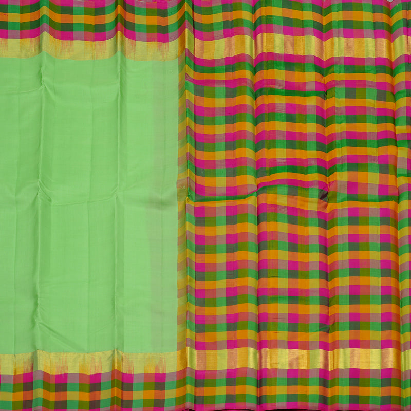 Hayagrivas Pastel Green Handloom Kanjivaram Silk Saree with Multi Colour Checks Border KBD2114C2-2