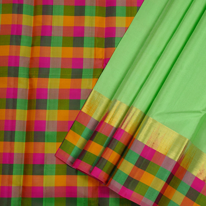 Hayagrivas Pastel Green Handloom Kanjivaram Silk Saree with Multi Colour Checks Border KBD2114C2-2