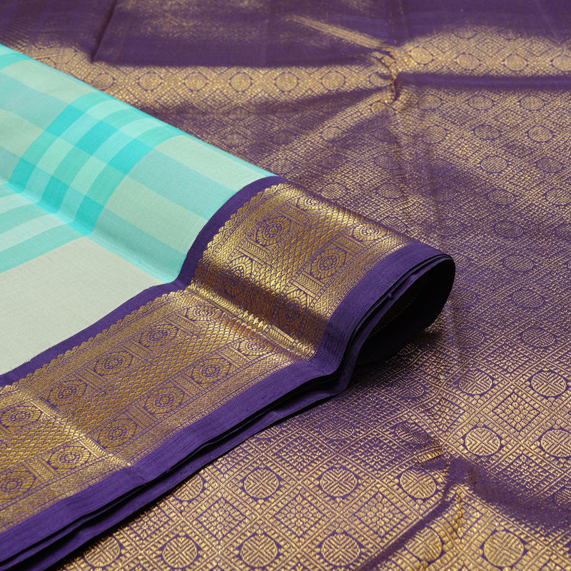 Hayagrivas Sky Blue WIth White Checks Handloom Kanjivaram Silk Saree with Blue Border KBD2115C3-1