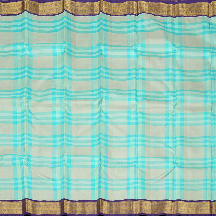 Hayagrivas Sky Blue WIth White Checks Handloom Kanjivaram Silk Saree with Blue Border KBD2115C3-1