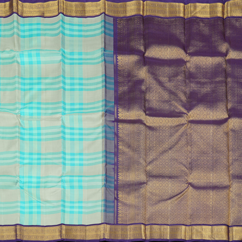 Hayagrivas Sky Blue WIth White Checks Handloom Kanjivaram Silk Saree with Blue Border KBD2115C3-1