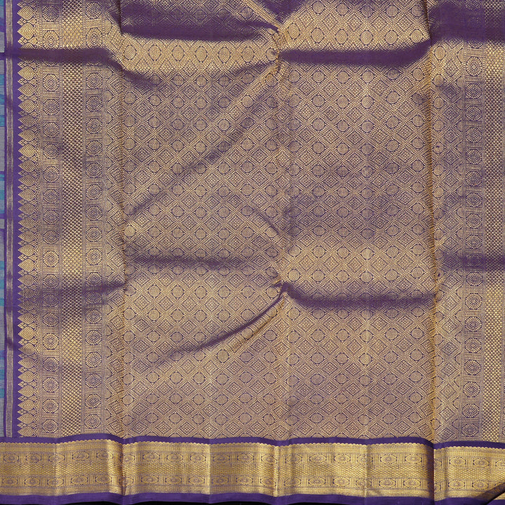 Hayagrivas Sky Blue WIth White Checks Handloom Kanjivaram Silk Saree with Blue Border KBD2115C3-1