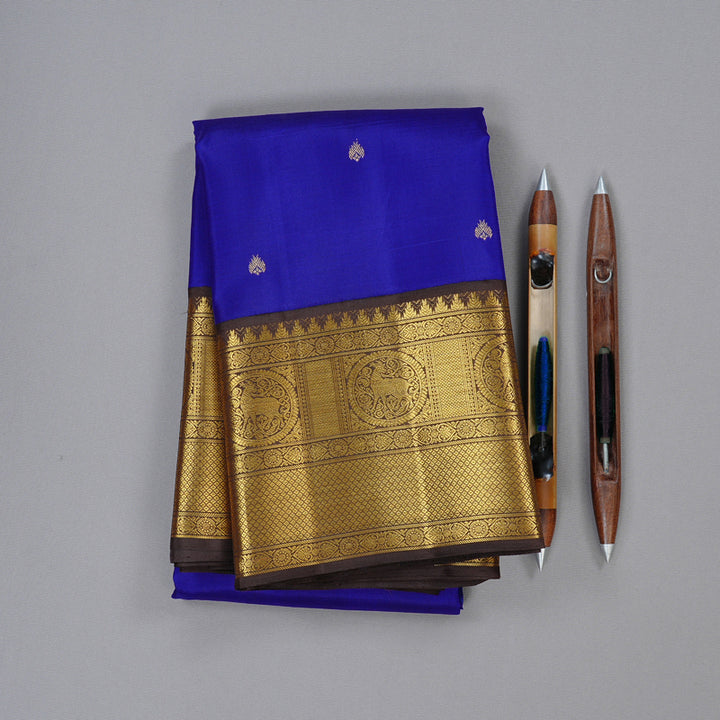 Hayagrivas Handloom Kanjivaram Silk Saree in Timeless Blue KBD2116C1-1