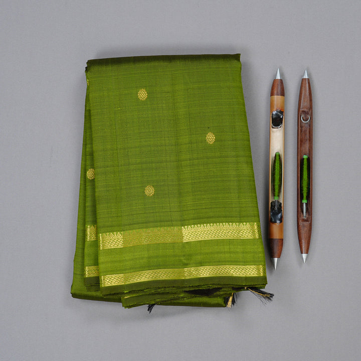 Hayagrivas Handloom Kanjivaram Silk Saree in Vibrant Olive Green KBD2116C4-1
