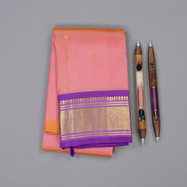 Hayagrivas Handloom Kanjivaram Silk Saree in Dazzling Orangish Pink KBD2118C1-12