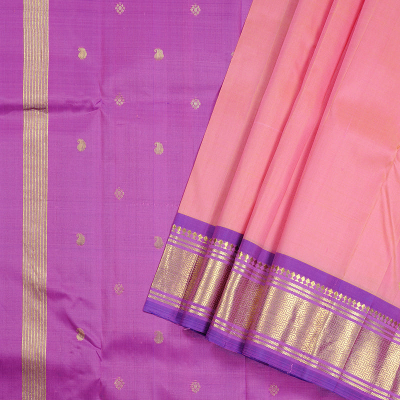 Hayagrivas Handloom Kanjivaram Silk Saree in Dazzling Orangish Pink KBD2118C1-12