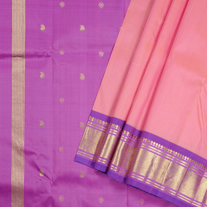 Hayagrivas Handloom Kanjivaram Silk Saree in Dazzling Orangish Pink KBD2118C1-12