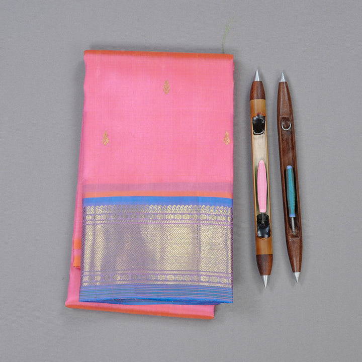 Hayagrivas Handloom Kanjivaram Silk Saree in Regal Orangish Pink KBD2118C1-23