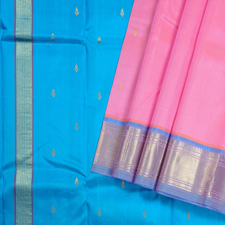Hayagrivas Handloom Kanjivaram Silk Saree in Regal Orangish Pink KBD2118C1-23