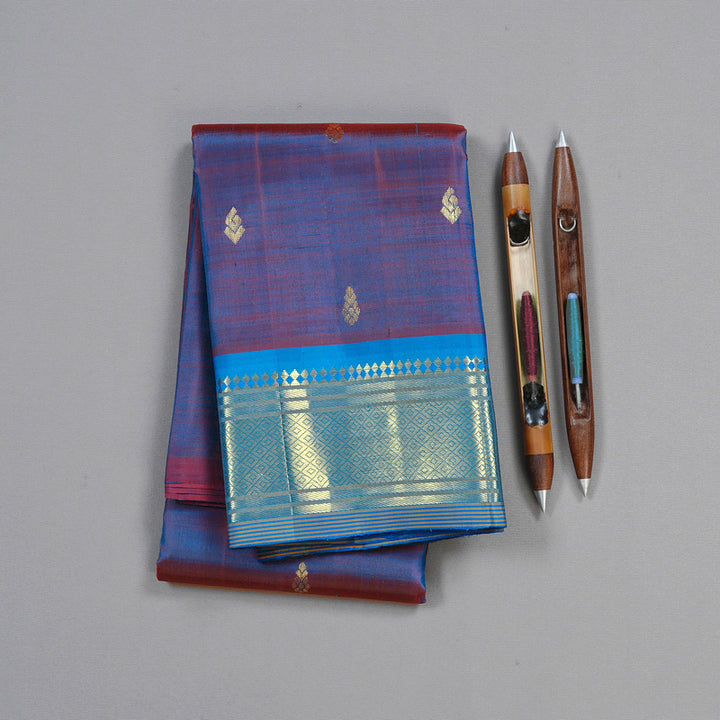 Hayagrivas Dual Tone (Sky Blue With Orange) Handloom Kanjivaram Silk Saree with Sky Blue Border KBD2118C1-27