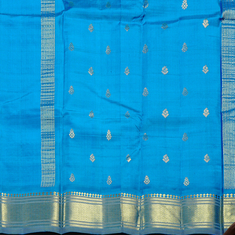 Hayagrivas Dual Tone (Sky Blue With Orange) Handloom Kanjivaram Silk Saree with Sky Blue Border KBD2118C1-27