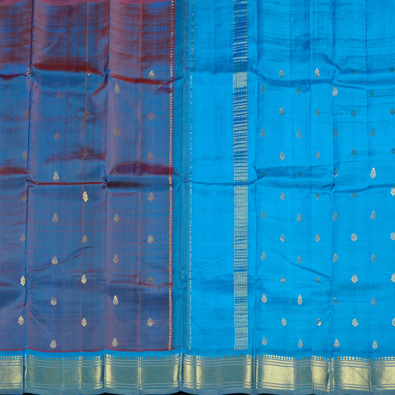 Hayagrivas Dual Tone (Sky Blue With Orange) Handloom Kanjivaram Silk Saree with Sky Blue Border KBD2118C1-27