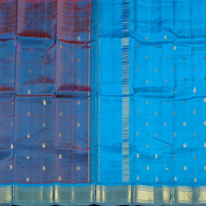 Hayagrivas Dual Tone (Sky Blue With Orange) Handloom Kanjivaram Silk Saree with Sky Blue Border KBD2118C1-27