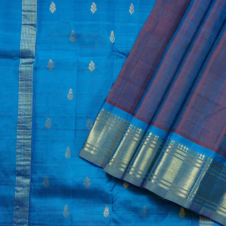 Hayagrivas Dual Tone (Sky Blue With Orange) Handloom Kanjivaram Silk Saree with Sky Blue Border KBD2118C1-27