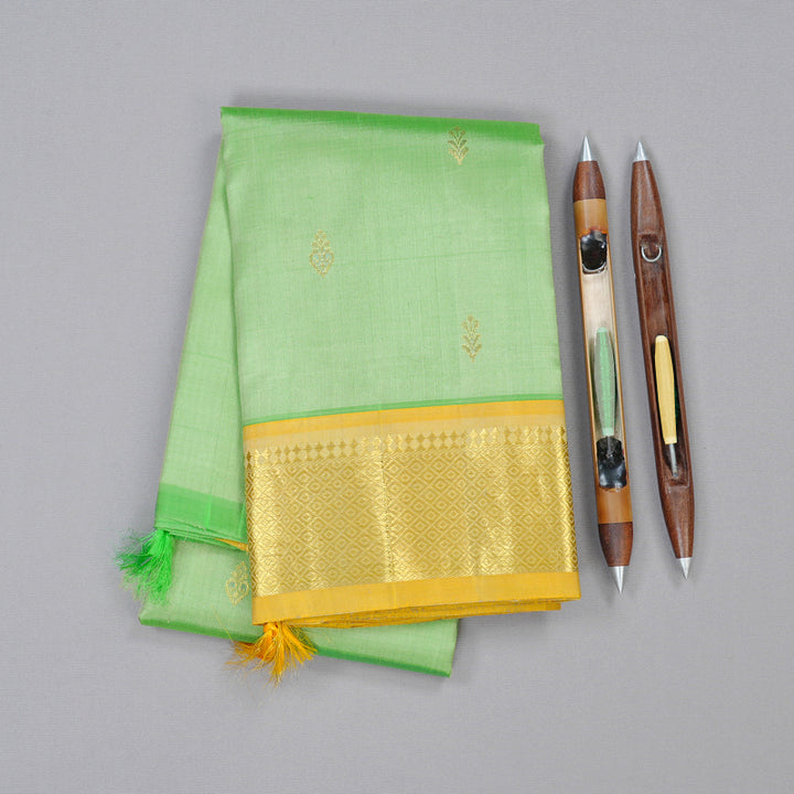 Hayagrivas Handloom Kanjivaram Silk Saree in Stunning Pastel Green KBD2118C1-3