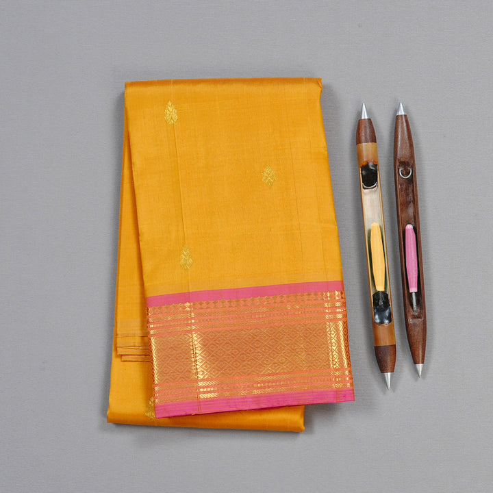 Hayagrivas Mustard Handloom Kanjivaram Silk Saree with Dual Tone (Pink With Yellow) Border KBD2118C1-37