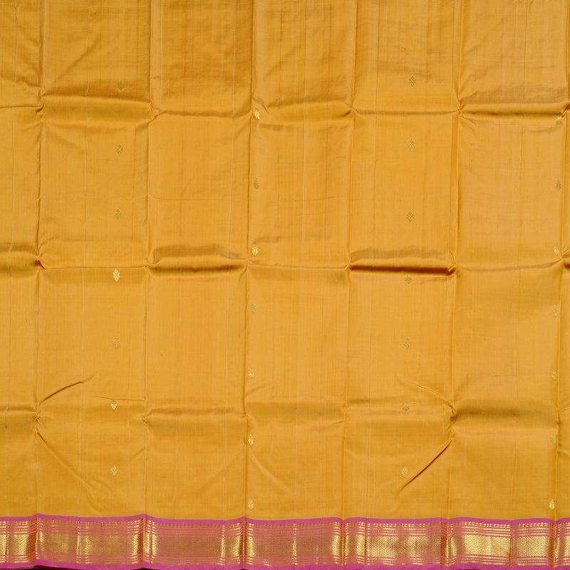 Hayagrivas Mustard Handloom Kanjivaram Silk Saree with Dual Tone (Pink With Yellow) Border KBD2118C1-37
