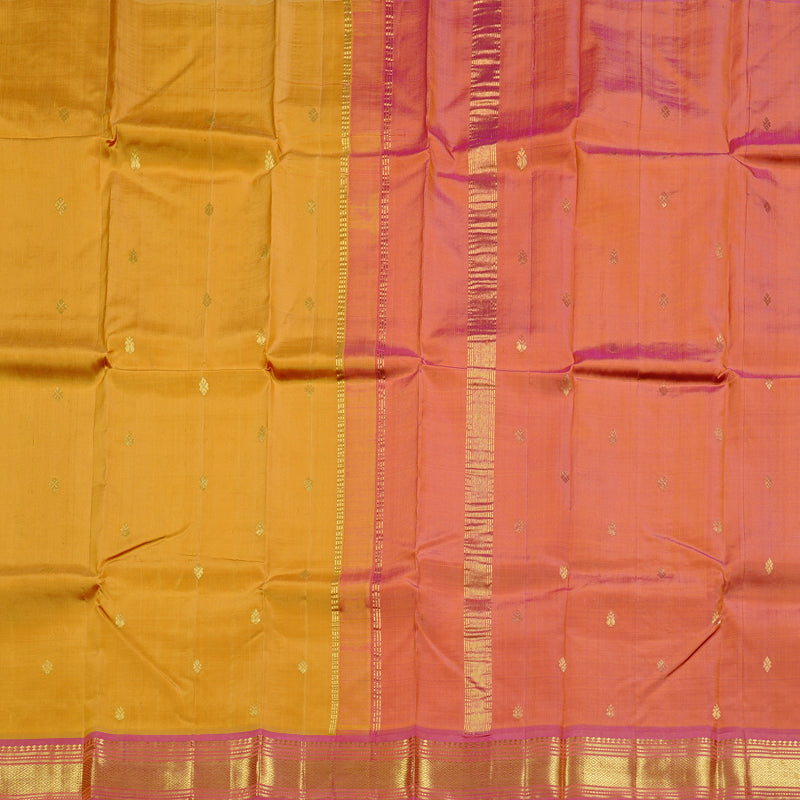 Hayagrivas Mustard Handloom Kanjivaram Silk Saree with Dual Tone (Pink With Yellow) Border KBD2118C1-37