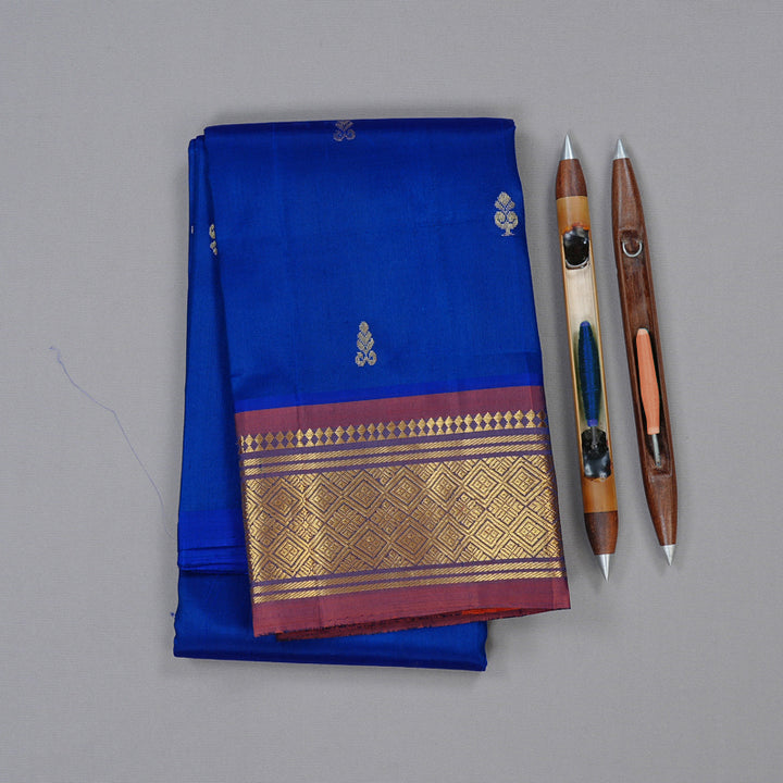 Hayagrivas Peacock Blue Handloom Kanjivaram Silk Saree with Burnt Orange Border KBD2118C1-4