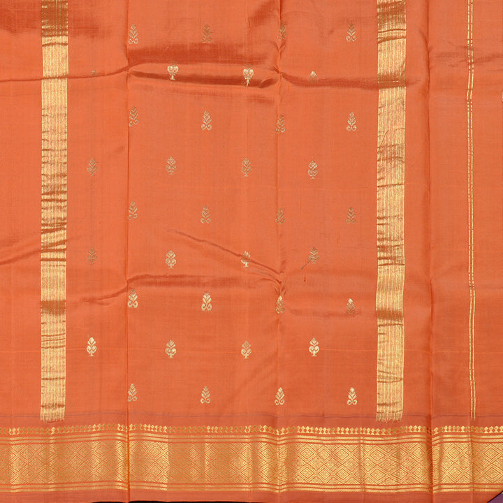 Hayagrivas Peacock Blue Handloom Kanjivaram Silk Saree with Burnt Orange Border KBD2118C1-4