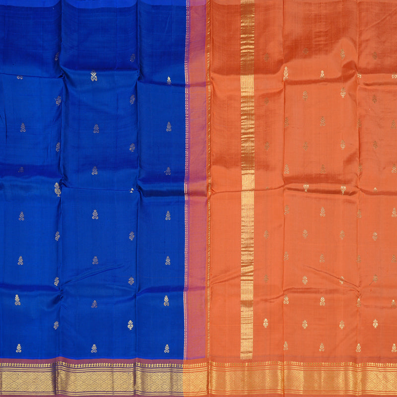 Hayagrivas Peacock Blue Handloom Kanjivaram Silk Saree with Burnt Orange Border KBD2118C1-4