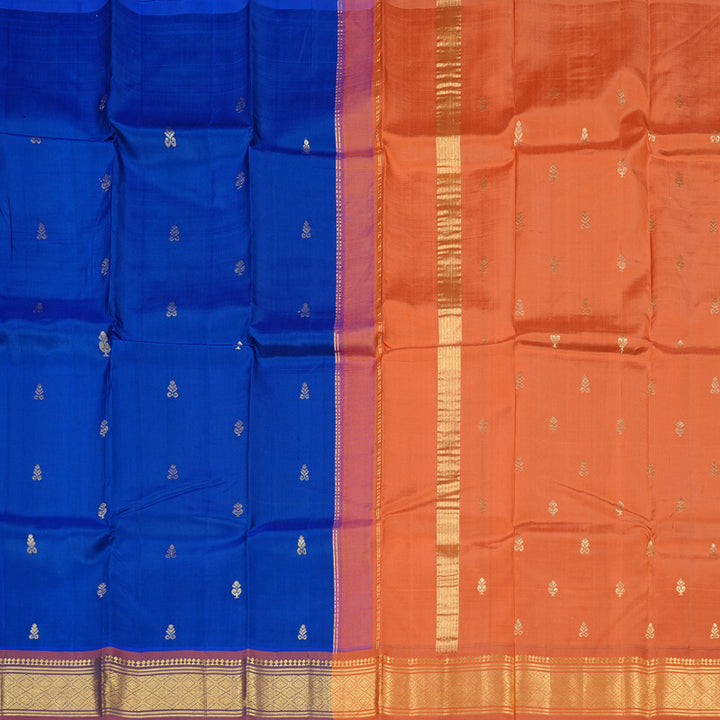 Hayagrivas Peacock Blue Handloom Kanjivaram Silk Saree with Burnt Orange Border KBD2118C1-4