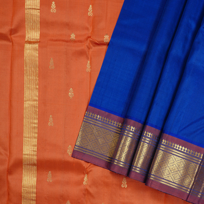 Hayagrivas Peacock Blue Handloom Kanjivaram Silk Saree with Burnt Orange Border KBD2118C1-4