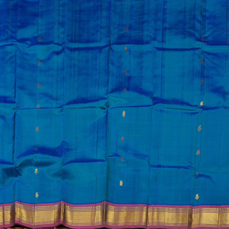 Hayagrivas Peacock Blue Handloom Kanjivaram Silk Saree with Purple Border KBD2118C1-47