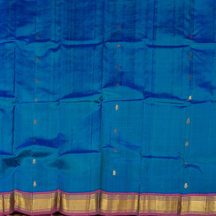 Hayagrivas Peacock Blue Handloom Kanjivaram Silk Saree with Purple Border KBD2118C1-47