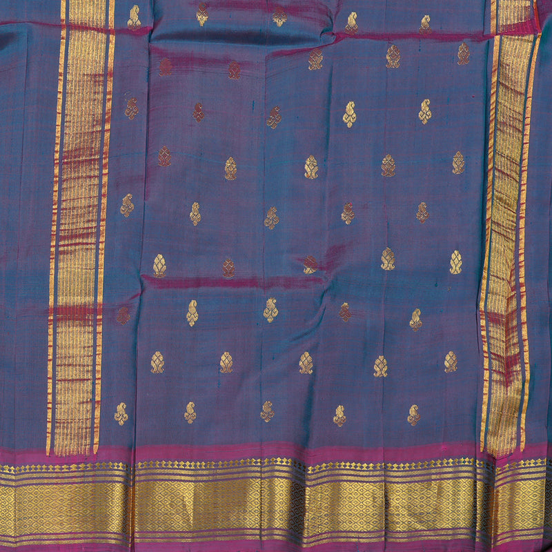 Hayagrivas Peacock Blue Handloom Kanjivaram Silk Saree with Purple Border KBD2118C1-47