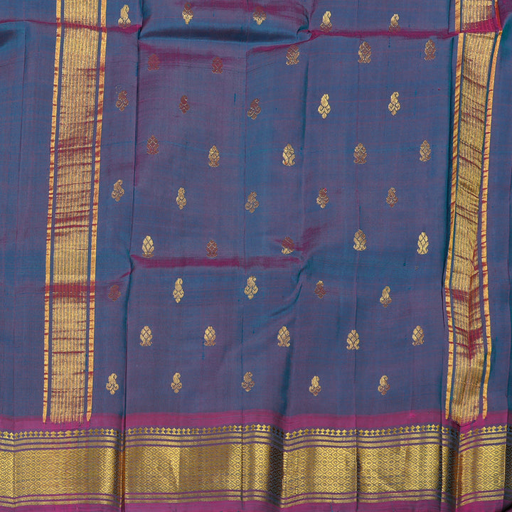 Hayagrivas Peacock Blue Handloom Kanjivaram Silk Saree with Purple Border KBD2118C1-47