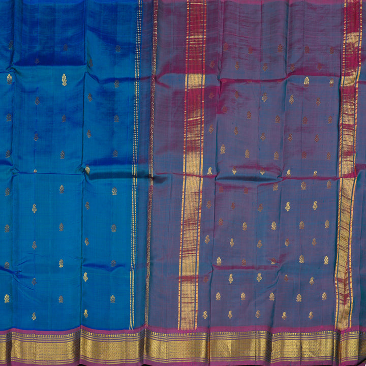 Hayagrivas Peacock Blue Handloom Kanjivaram Silk Saree with Purple Border KBD2118C1-47