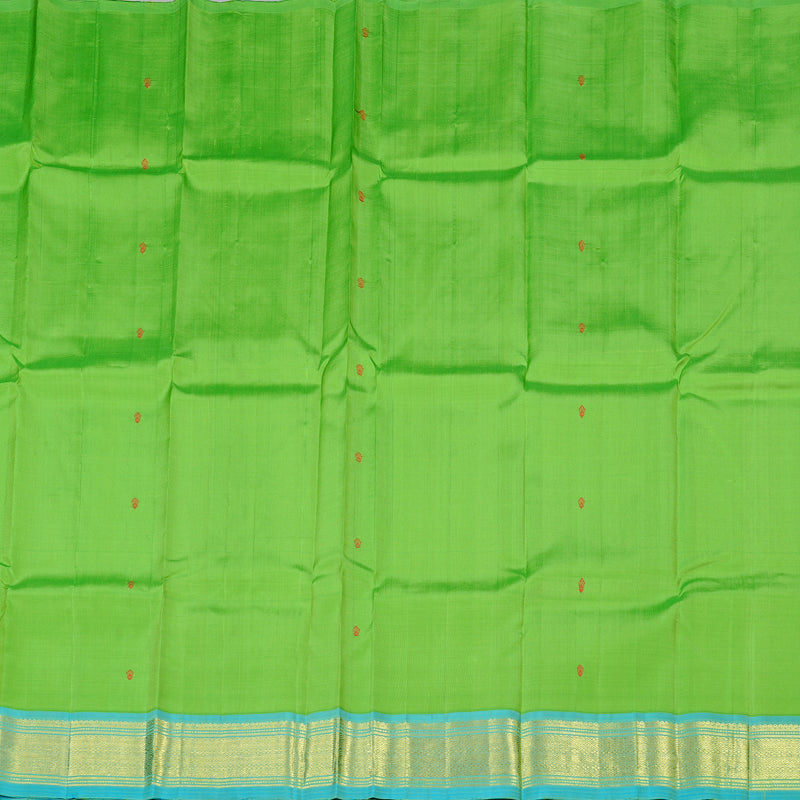 Hayagrivas Parrot Green Handloom Kanjivaram Silk Saree with Sea Blue Border KBD2118C1-53
